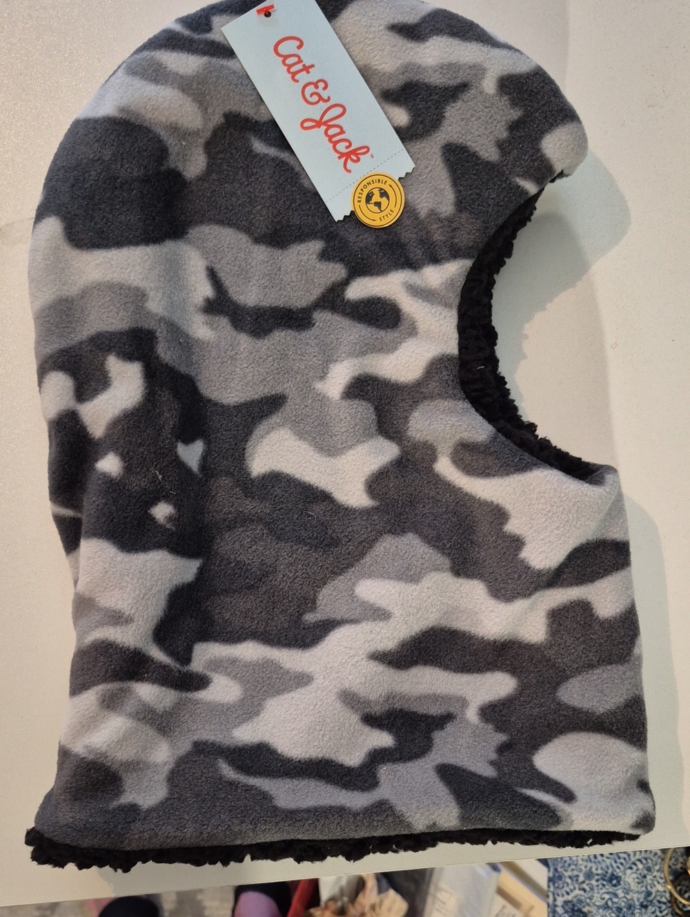 Cat & Jack Kids' Gray Camo Fleece Balaclava Hood